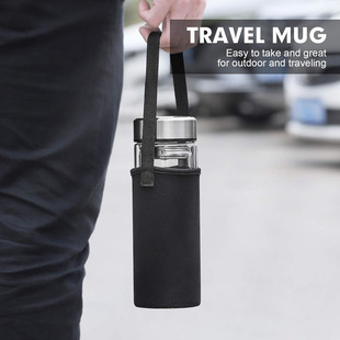 ONEISALL 304不锈钢过滤器双层隔热玻璃带杯套保温水杯茶杯600ml