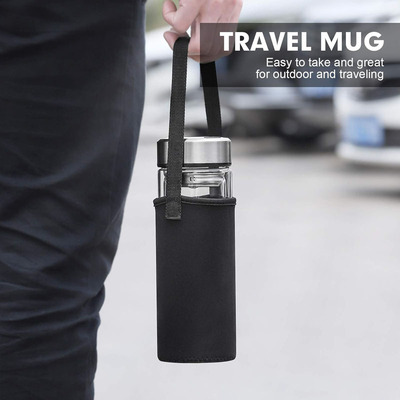 ONEISALL 304不锈钢过滤器双层隔热玻璃带杯套保温水杯茶杯600ml