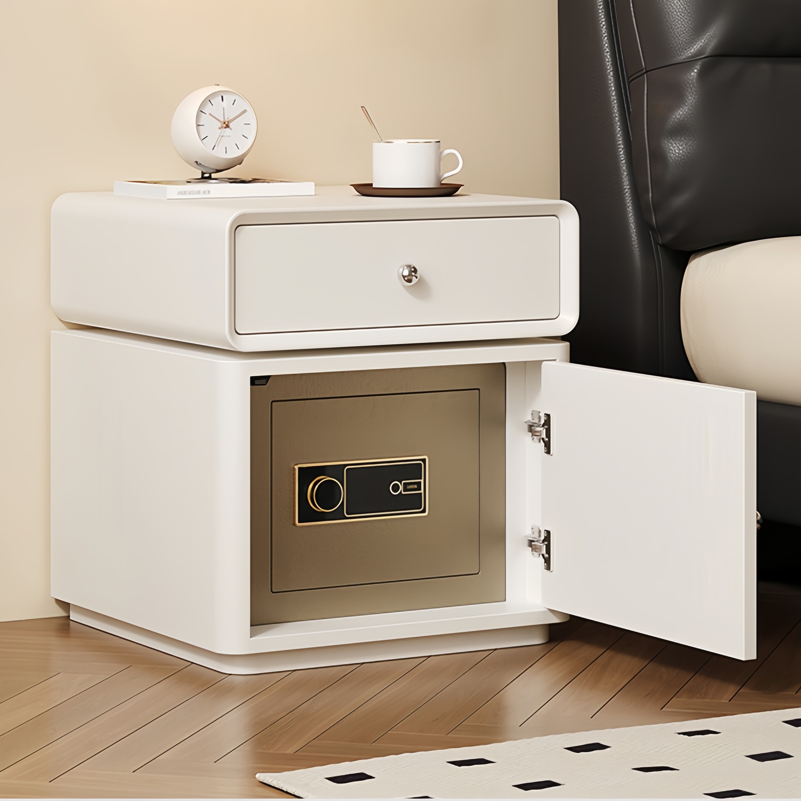 2026爆款床头柜保险箱一体家用卧室轻奢高级感带锁小型储物收纳柜