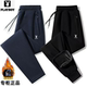 花花公子正品 春秋冬加绒加厚宽松纯棉直筒束脚卫裤 休闲运动裤 男士