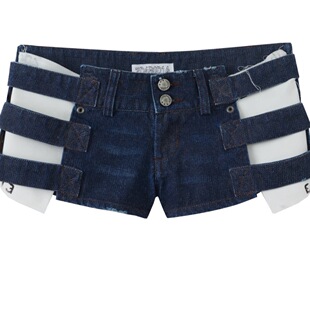 解构牛仔热裤 做旧水洗牛仔面料口袋印花Vol.1Agterlifd 女低腰短裤