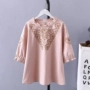 2019 nước ngoài mới mẹ mùa hè áo thun ngắn tay thêu hoa cotton và áo sơ mi vải lanh nữ Cộng hòa Trung Quốc gió cỡ lớn quần áo nữ - Phụ nữ cao cấp áo khoác cho phụ nữ 40 tuổi