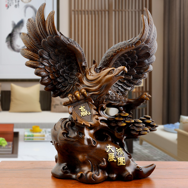 木纹大展宏图鹰老板办公室装饰摆件客厅玄关大鹏展翅摆设开业礼品