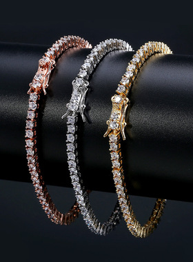 欧美网球链嘻哈潮牌男士手链微镶