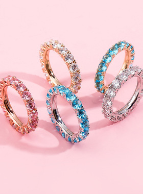 圆形锆石女款嘻哈4mm戒指temu真