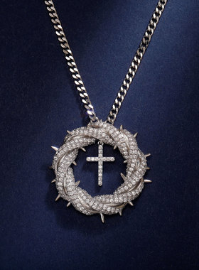 创意花麻花十字架微镶铜锆石项链