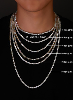 欧美嘻哈项链微镶铜锆石单排弹簧