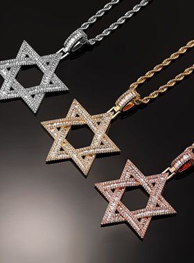 梯方锆六芒星星空吊坠大卫之星男