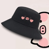 可爱鼻涕小猪表情卡通图案男女情侣可定制休闲夏季 盆帽遮阳渔夫帽