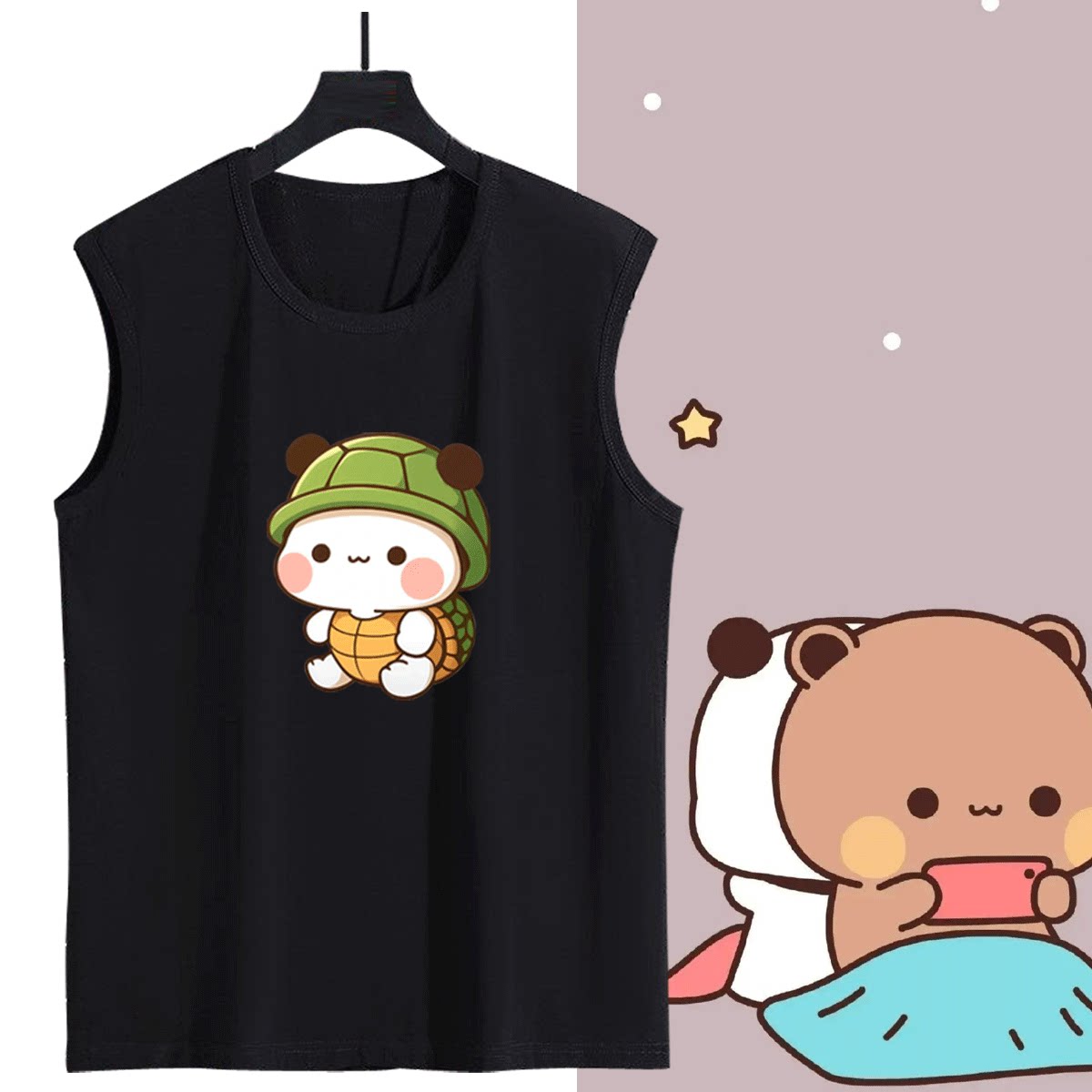 一二布布情侣装卡通动漫周边男女夏情侣可定制无袖T恤衫坎肩背心