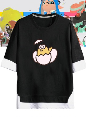 任天堂NS Splatoon2 喷射战士2祭典庆典游戏男定制短袖T恤假两件