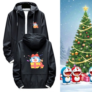 DORAEMON哆啦A梦卡通男女可爱情侣学生可定制连帽外套秋冬夹克服