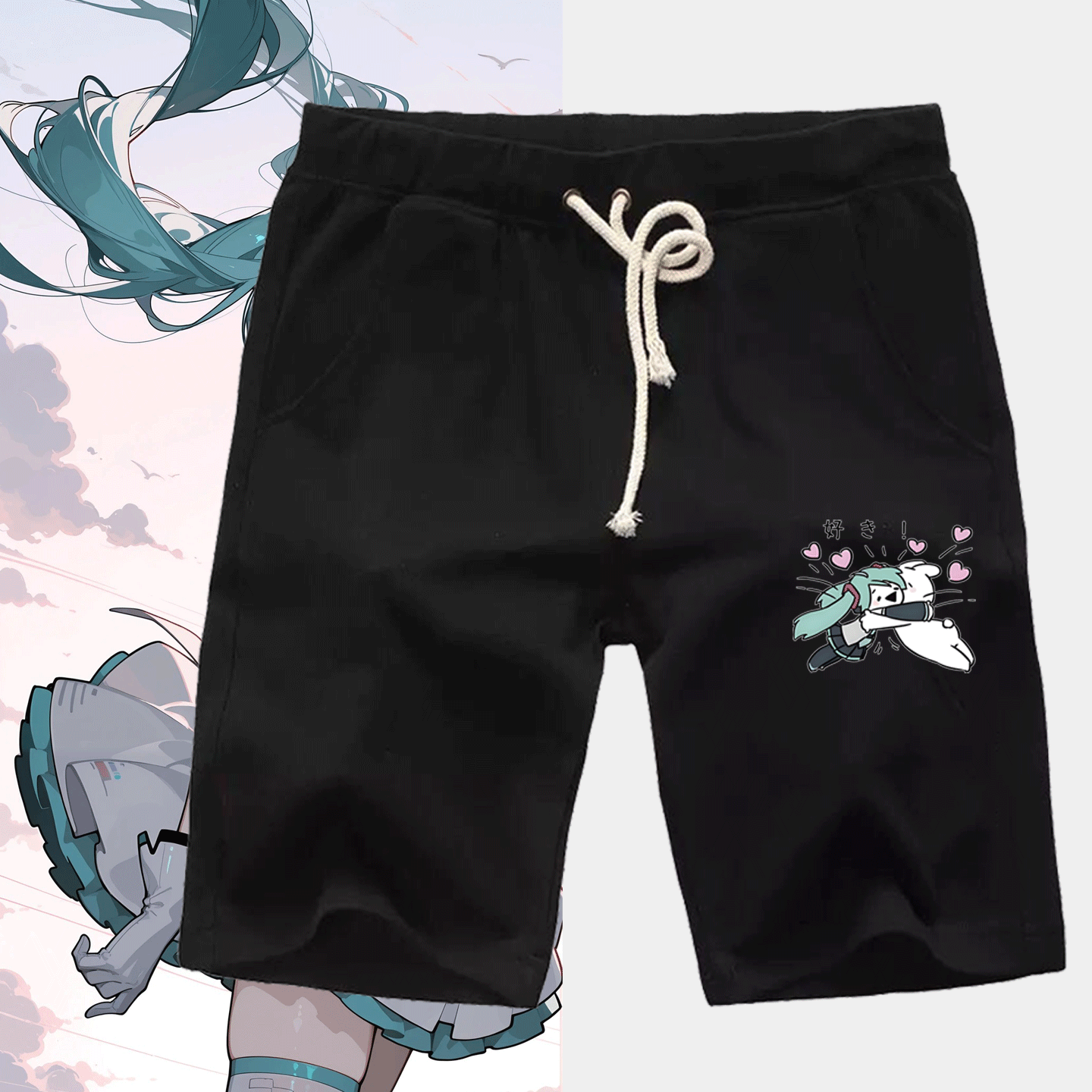 男女情侣可定制休闲五分运动短裤MIKU初音周边Q版卡通可爱二次元