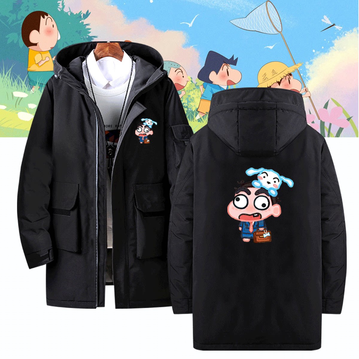 情侣可定制中长款带帽羽绒服