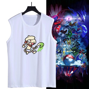 宝可梦动漫同人周边二次元纯棉夏季男女可定制夏季背心无袖T恤衫