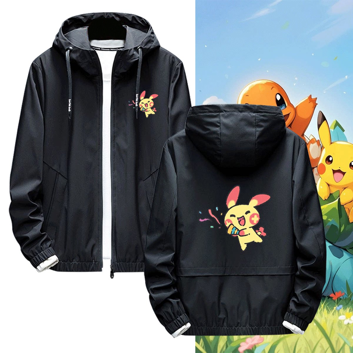 精灵宝可梦动漫周边男女情侣同款青少年时尚休闲卡通定制夹克外套
