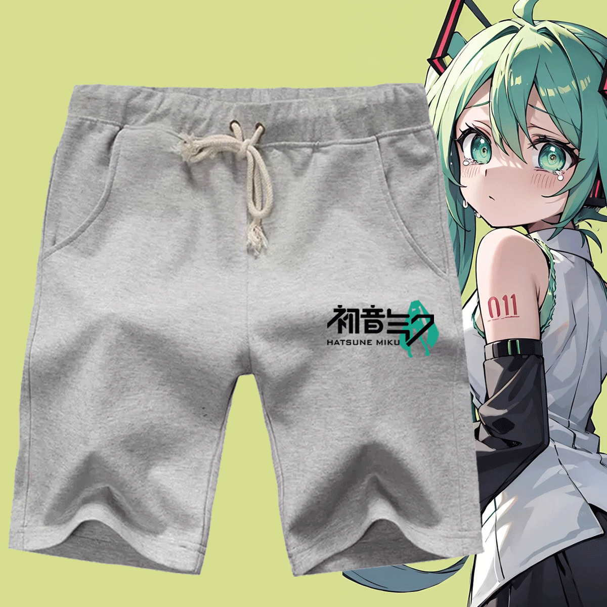 初音未来动漫联名miku葱娘动漫周边二次元男女可定制五分运动短裤
