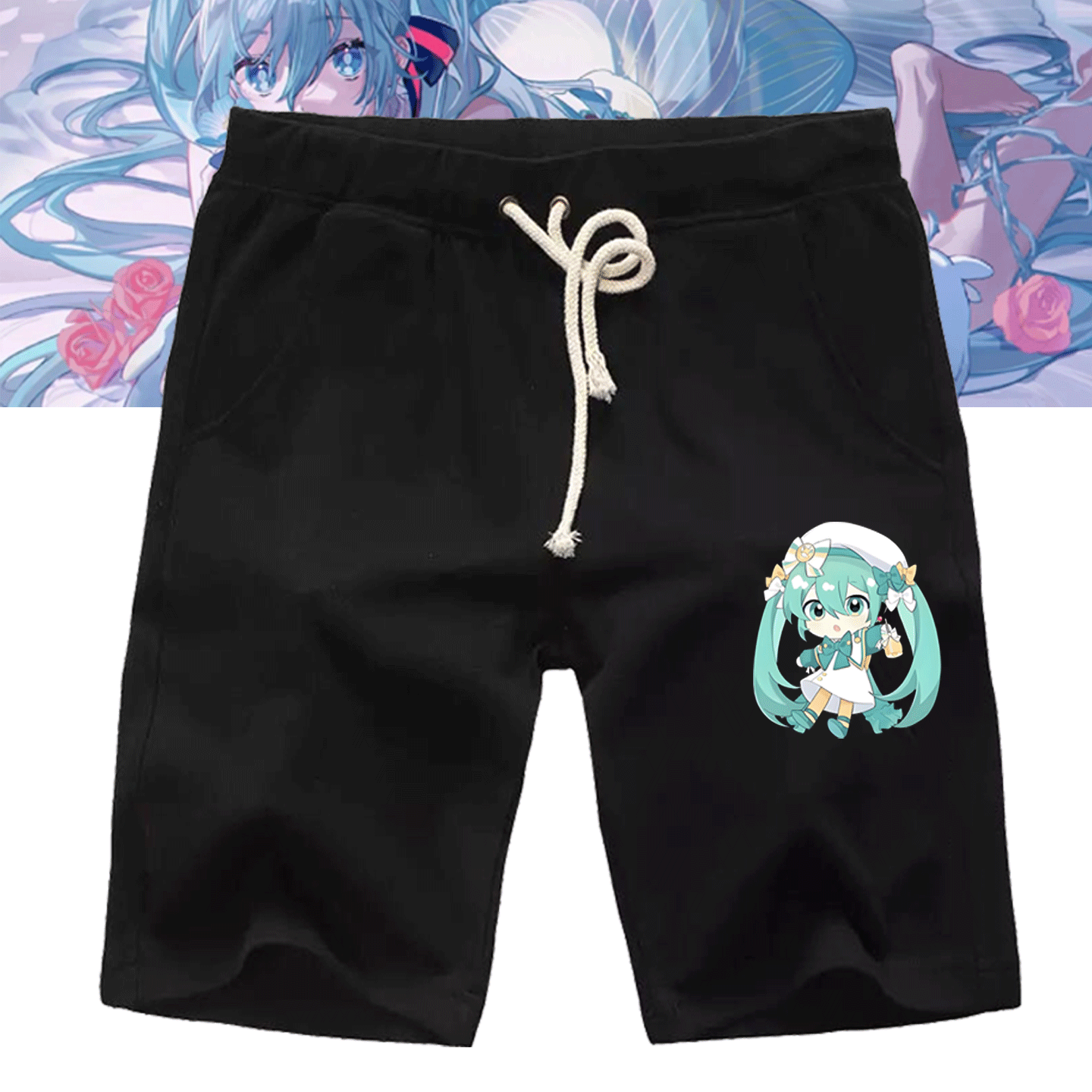 可定制夏季运动五分短裤初音miku镜音双子cos周边二次元男女情侣