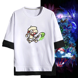 宝可梦动漫同人周边短袖二次元纯棉T恤夏季男女可定制情侣假两件