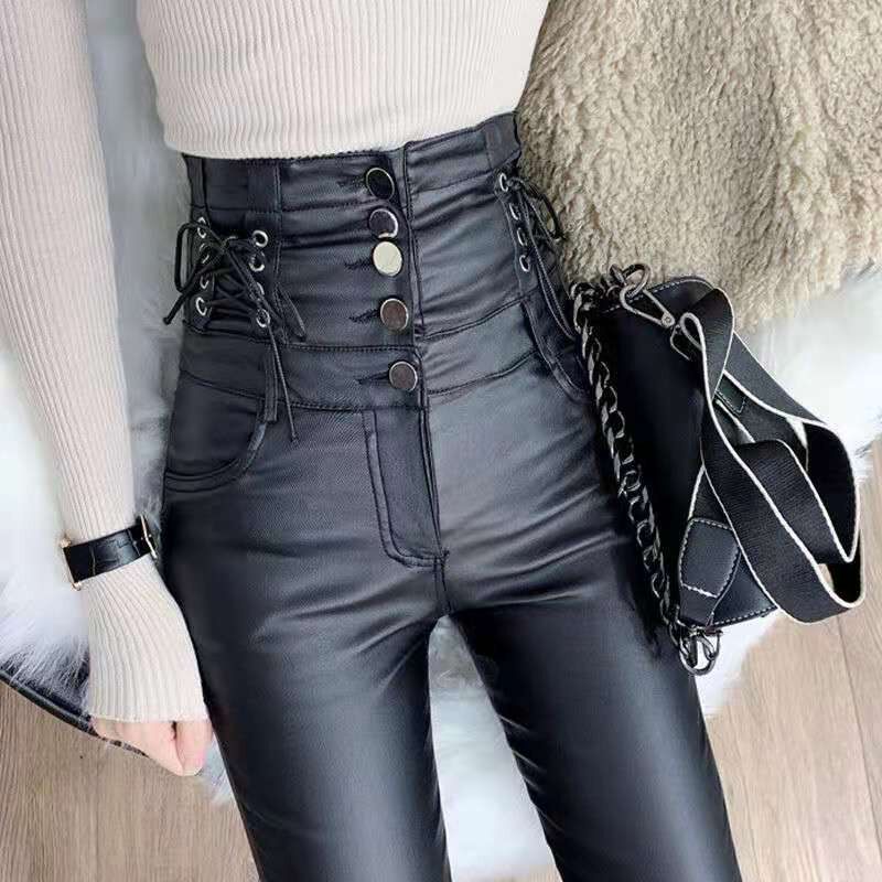 磨砂皮裤女秋冬2025新款高腰外穿打底裤亚光显瘦紧身加绒小脚裤潮