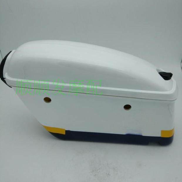 摩托车尾箱轻骑风暴太子边箱尾箱蓝白边挂箱大容量贮物箱全新