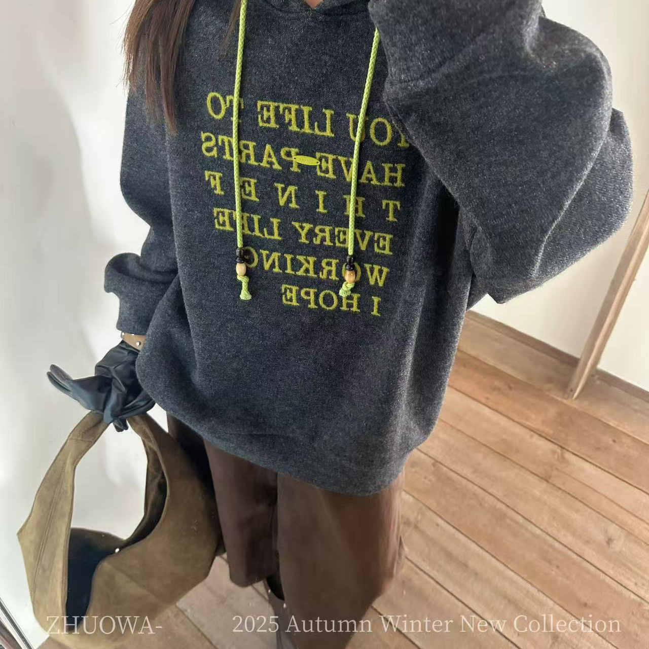 卓娃正品冬季套头上新字母刺绣连帽加厚加绒休闲卫衣YS3-5531