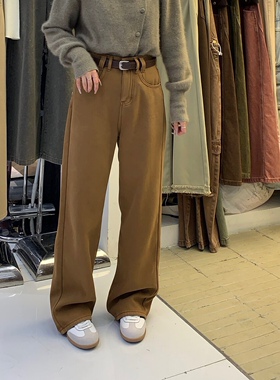 秋季上新美拉德风加绒直筒百搭正品纯色休闲牛仔裤(配腰带)