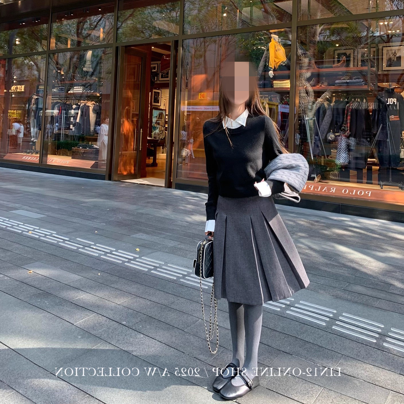 我的天才女友 拼接衬衫领针织衫毛衣打底衫假两件套头上衣