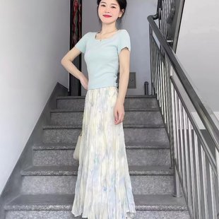搭配一整套小个子温柔轻熟风纯欲针织短袖 夏装 上衣配半身裙两件套