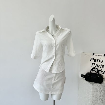 5werkwen智性氧气感 1OO亚麻衬衫/短裙套组