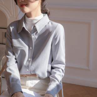 叠穿复古衬衣 长袖 实拍加厚磨毛衬衫 女内搭宽松显瘦小众秋冬法式