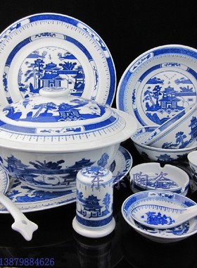 景德镇传统经典青花餐具 人民瓷厂56头青花釉下彩餐具梧桐