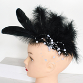 欧美复古羽毛珍珠新娘头饰黑色小礼帽发夹面纱饰品