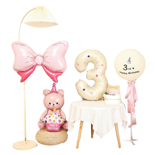 网红粉色数字气球生日一周岁儿童女孩宝宝派对装饰场景背景墙布置