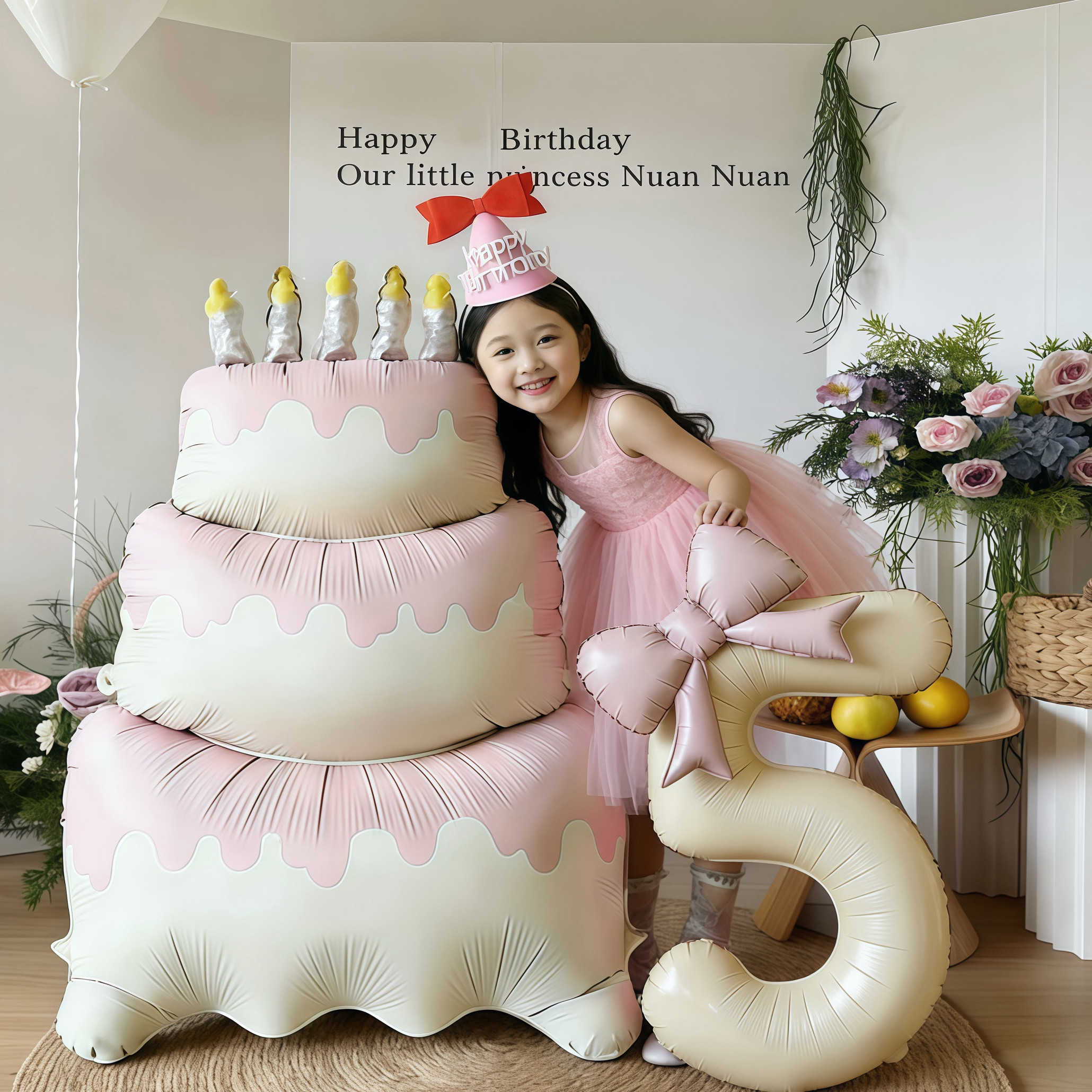超大粉色蛋糕气球女孩儿童周岁宝宝派对布置场景装饰氛围拍照道具