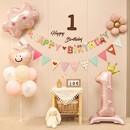 ins女孩宝宝生日派对气球一周岁粉熊拍照家庭场景布置装 饰背景墙