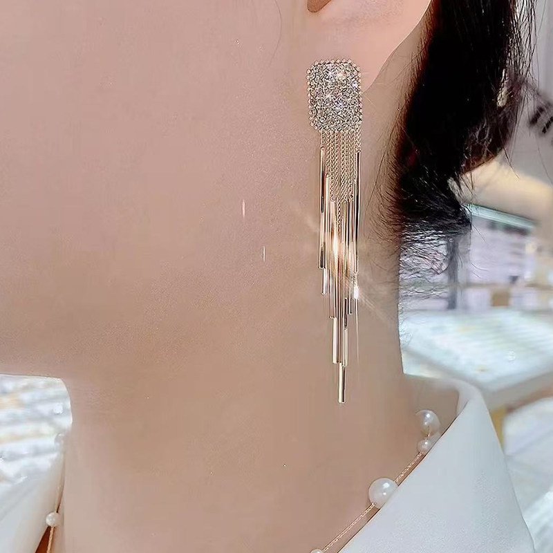 火星饰品 铜合金玻璃耳饰 风华绝代925银针百搭时尚气质流苏耳环