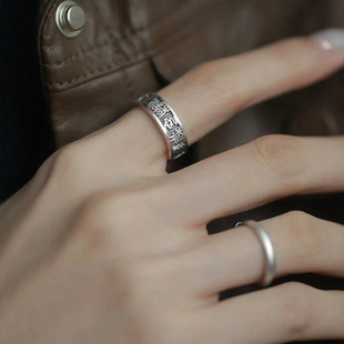 银春春 925银戒指复古篆文百无禁忌诸事皆宜国风开口戒个性时尚潮