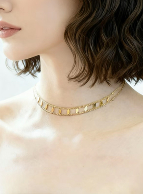 欧费罗饰品 钛钢项链 法式复古风双层颈链chock项链高级感