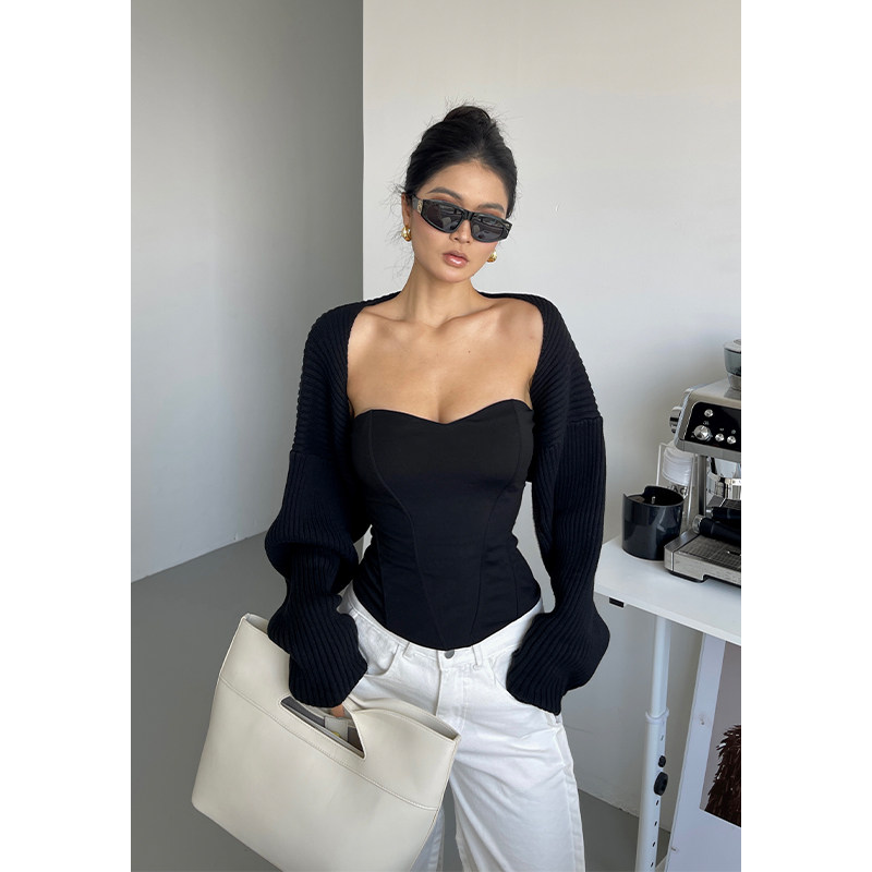 井也 慵懒风宽松短披肩加厚纯色毛衣女2023秋季开衫百搭镂空坎肩