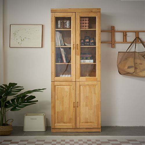 柏木储物柜收纳柜餐边柜书柜一体靠墙柜子玻璃门原木置物柜家具