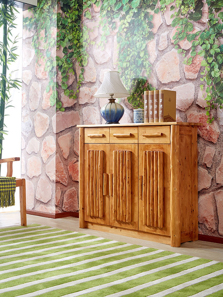 全实木3门鞋柜对开门2简约现代中式雕花柏木组合厅柜民宿家具现货