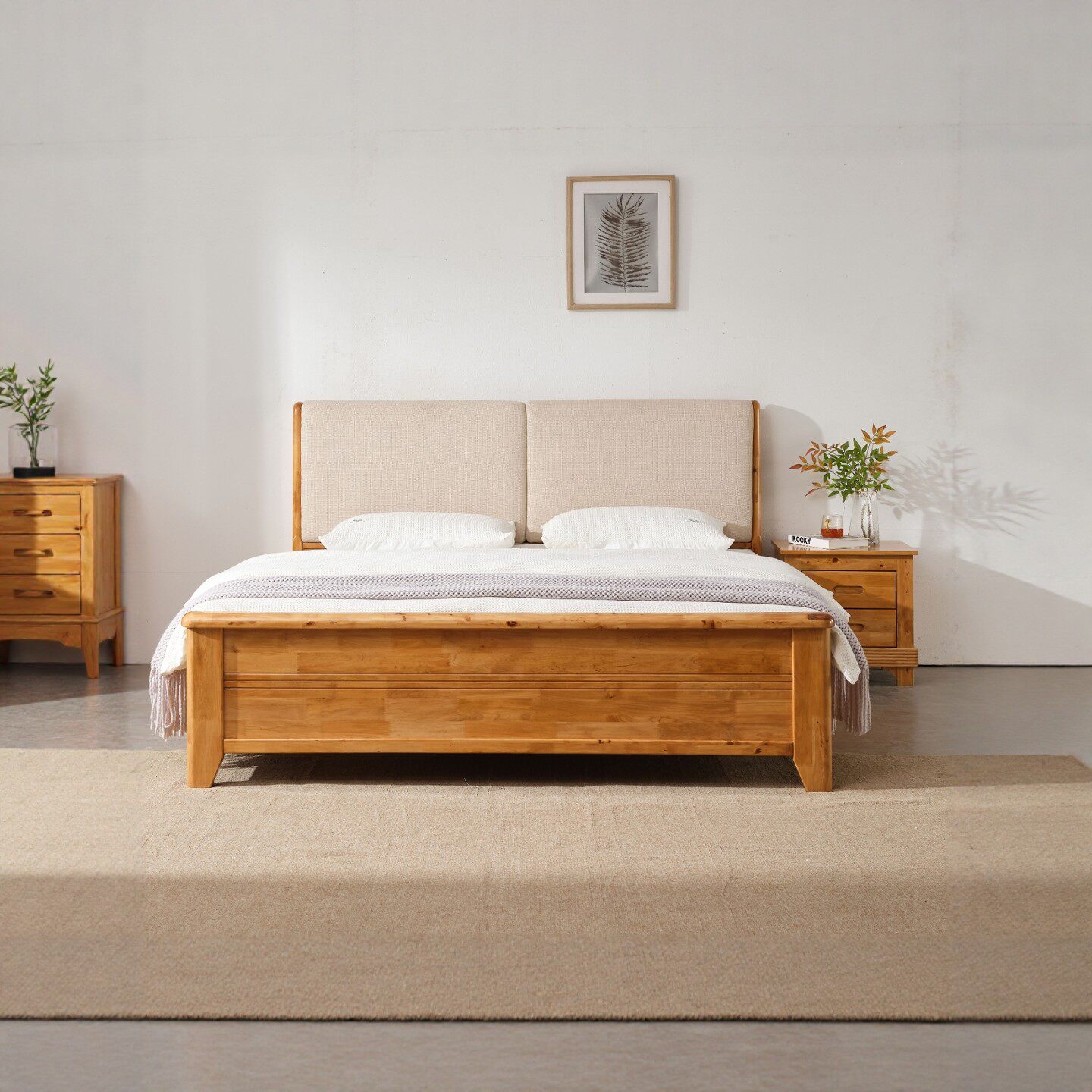 纯实木床1米5全实木护腰家用2026新款硬板床床头软包靠背柏木床