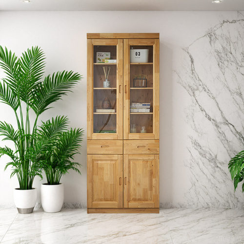 柏木柜子储物柜收纳柜实木书柜防尘客厅玻璃门原木置物柜定制家具