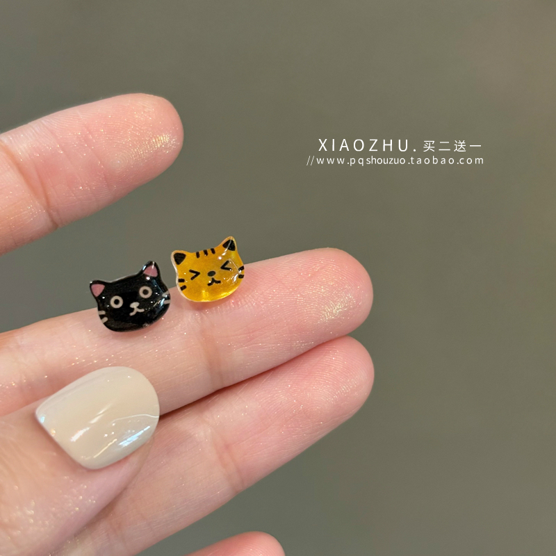 原创可爱甜美猫咪S925银耳钉