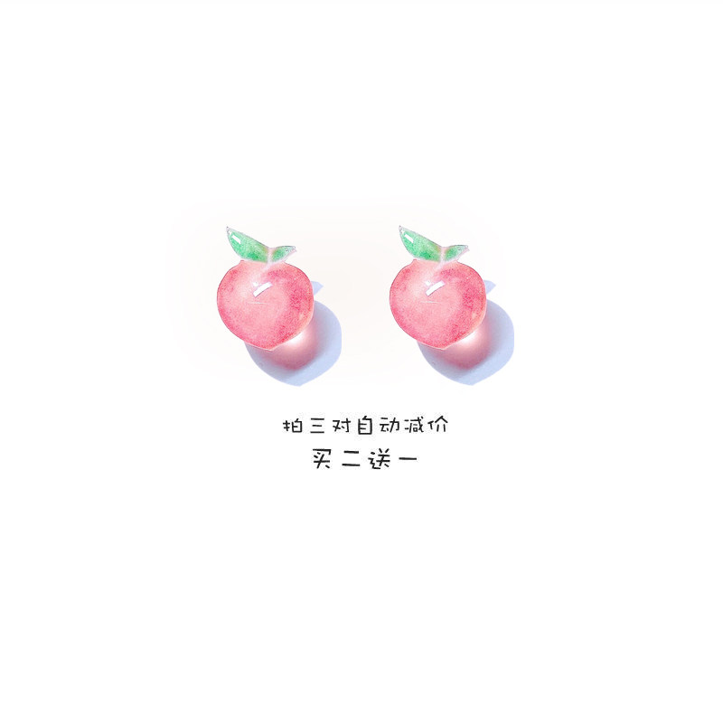 原创桃子树脂耳钉2024年新款潮小巧精致简约耳夹女无耳洞桃心耳环