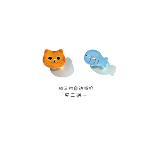原创可爱日系少女猫咪耳钉个性简约小巧蓝色小鱼耳饰树脂耳夹女夏