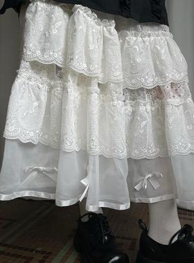 daytoday日常研究所天使の泪蕾丝蝴蝶结大裙摆天使刺绣长半裙