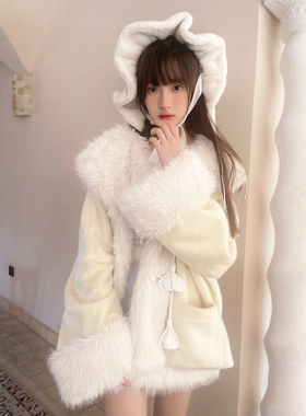 daytoday日常研究所荒诞花园毛绒拼接宽松大小姐复古连帽外套大衣