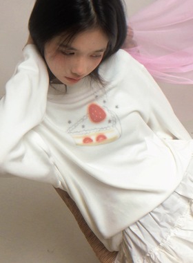 daytoday日常研究所 生日快乐 草莓蛋糕印花可爱长袖T恤上衣